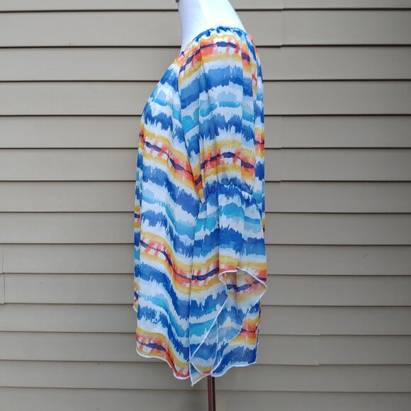 New Directions Multicolor Watercolor Abstract Blouse Flowy Sleeves Artistic - Picture 7 of 11